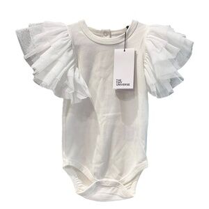 NWT The Tiny Universe Off-White Organic Bodysuit Tulle Ruffles 12 Months